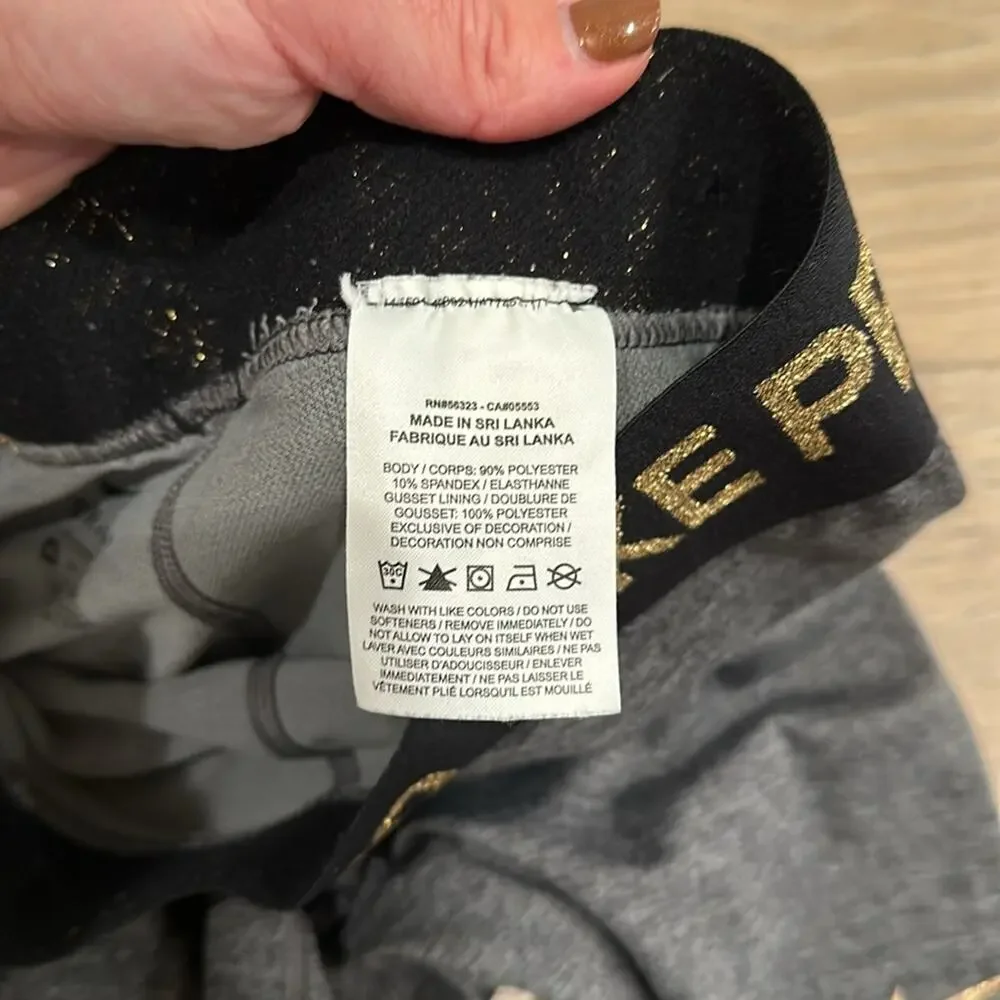 NIKE PRO Gray Warm Dri-Fit Mid Rise Gold Glitter Active‎ Yoga Leggings Size XS